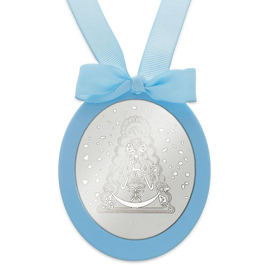 MEDALLA CUNA PLATA 925MM OVALADA VIRGEN DEL ROCIO - MC1021Azul