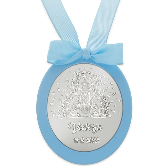 MEDALLA CUNA PLATA 925MM OVALADA VIRGEN DE LA CABEZA - MC1022Azul