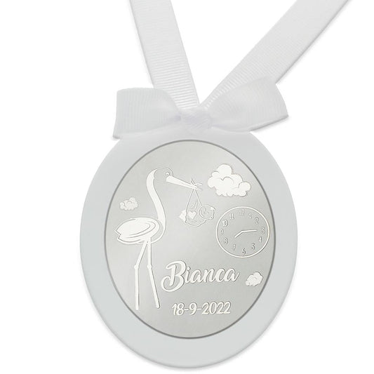 MEDALLA CUNA PLATA 925MM OVALADA CIGÜEÑA - MC1025Azul