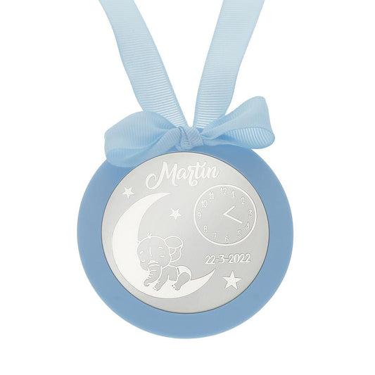 MEDALLA CUNA PLATA 925MM REDONDA ELEFANTE - MC1026Azul