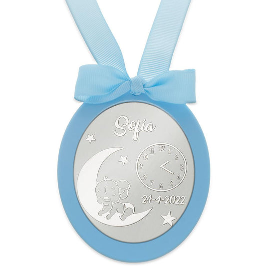MEDALLA CUNA PLATA 925MM OVALADA ELEFANTE - MC1027Azul
