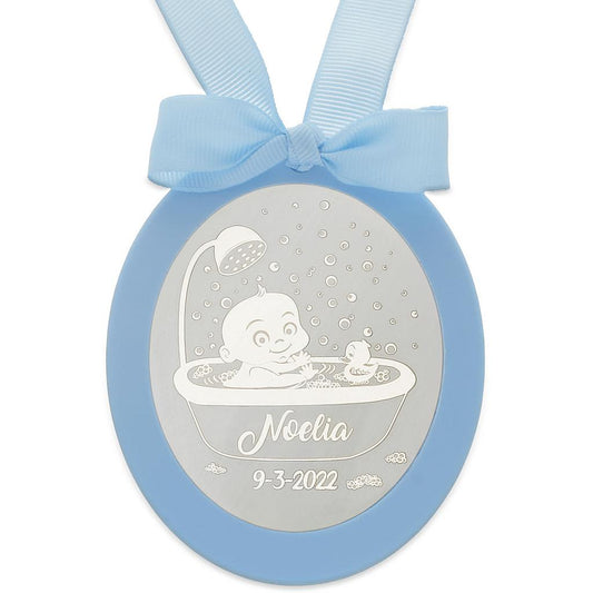 MEDALLA CUNA PLATA 925MM OVALADA BEBE BAÑERA - MC1033Azul
