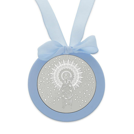 MEDALLA CUNA PLATA 925MM REDONDA VIRGEN DEL PILAR - MC1036Azul