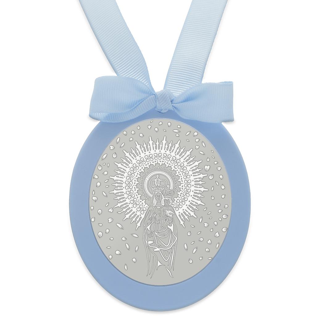 MEDALLA CUNA PLATA 925MM OVALADA VIRGEN DEL PILAR - MC1037Azul