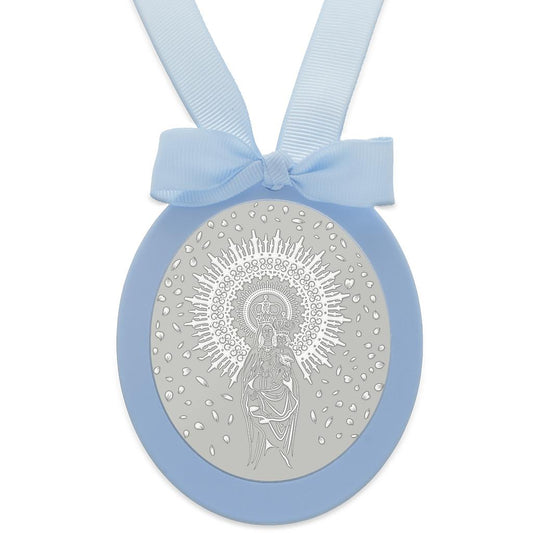 MEDALLA CUNA PLATA 925MM OVALADA VIRGEN DEL PILAR - MC1037Azul