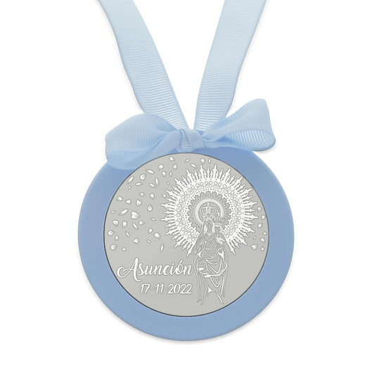 MEDALLA CUNA PLATA 925MM REDONDA VIRGEN DEL PILAR - MC1038Azul