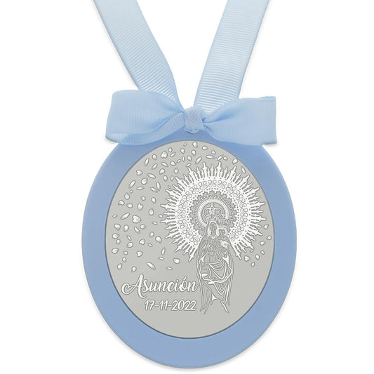 MEDALLA CUNA PLATA 925MM OVALADA VIRGEN DEL PILAR - MC1039Azul