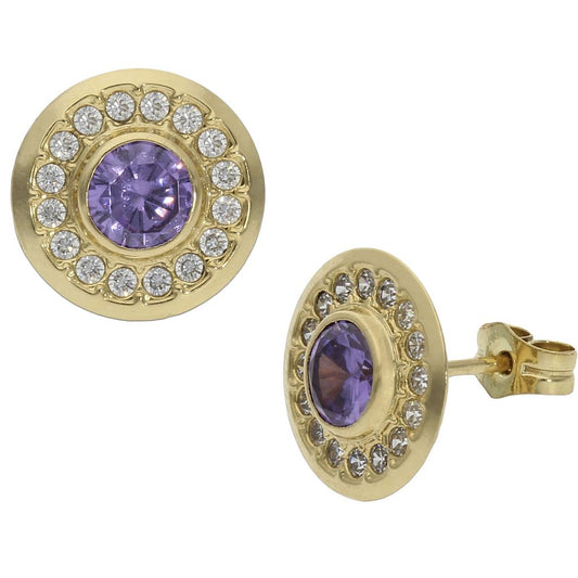 PENDIENTES ORO 18KL VIOLETA + CIRCONITAS - 11MM - P1038