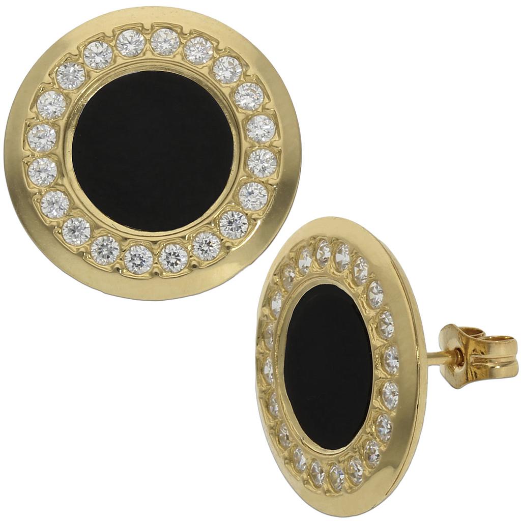 PENDIENTES ORO 18KL ONIX + CIRCONITAS - 15MM - P1041