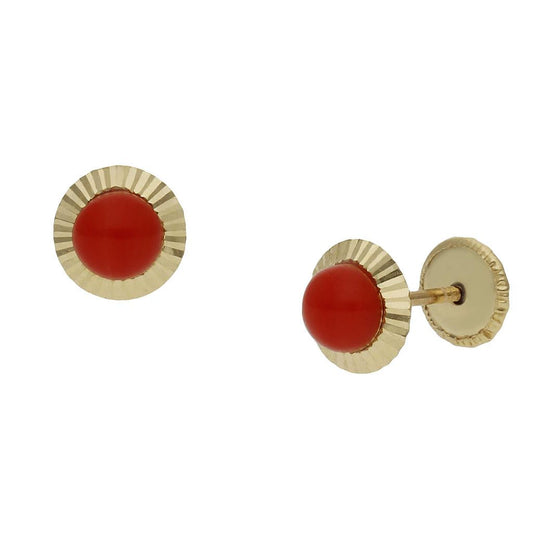 PENDIENTES ORO 18KL CORAL SINTETICO - 6MM - P1131