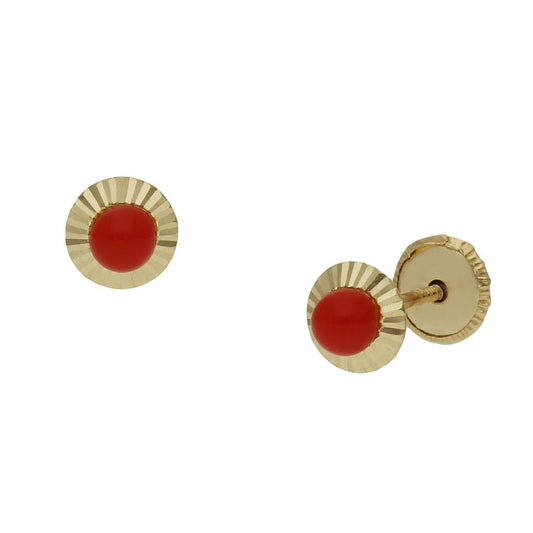 PENDIENTES ORO 18KL CORAL SINTETICO - 5MM - P1132