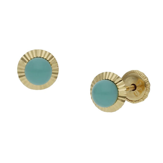 PENDIENTES ORO 18KL TURQUESAS SINTETICAS - 6MM - P1133