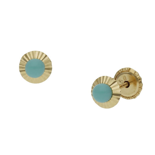 PENDIENTES ORO 18KL TURQUESAS SINTETICAS - 5MM - P1134
