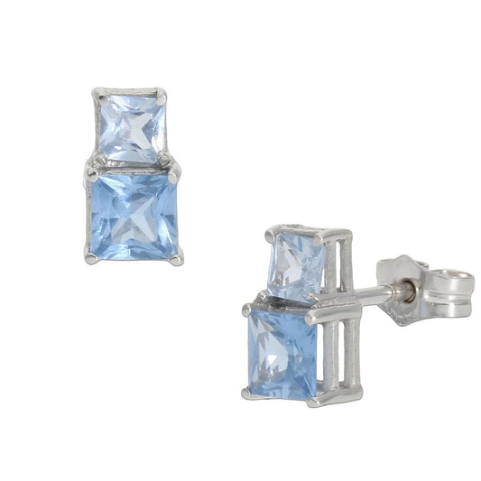 PENDIENTES ORO BLANCO 18KL AGUA MARINA - P1257