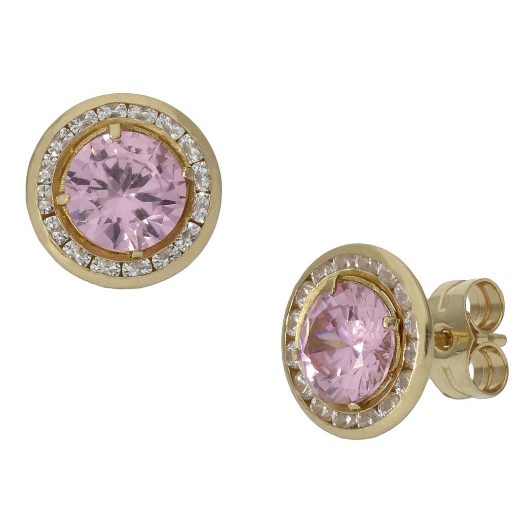 PENDIENTES ORO 18KL ROSA + CIRCONITAS - 9.50MM - P1323