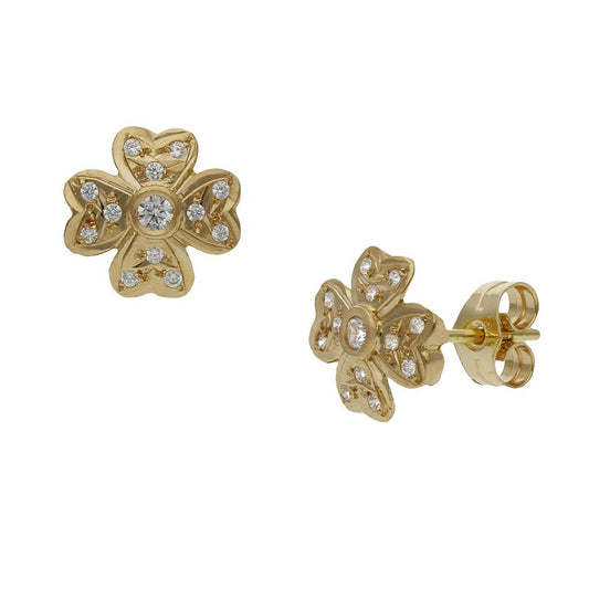 PENDIENTES ORO 18KL TREBOL CIRCONITAS - 10MM - P1390
