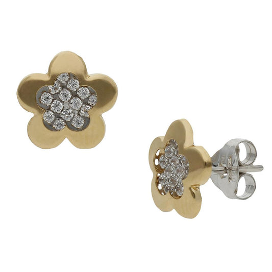 PENDIENTES ORO 18KL BICOLOR FLOR - 8.50MM - P1430