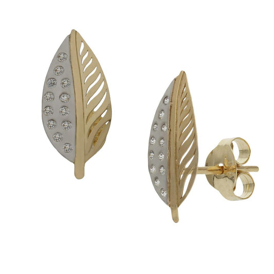 PENDIENTES ORO 18KL BICOLOR HOJA - 6x13MM - P1438