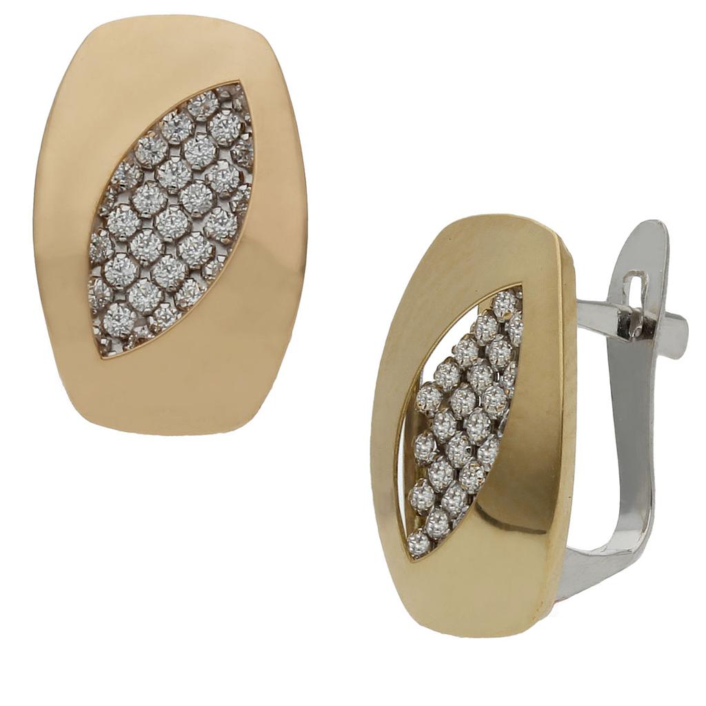 PENDIENTES ORO 18KL BICOLOR CIRCONITAS - 9x14MM - P1448
