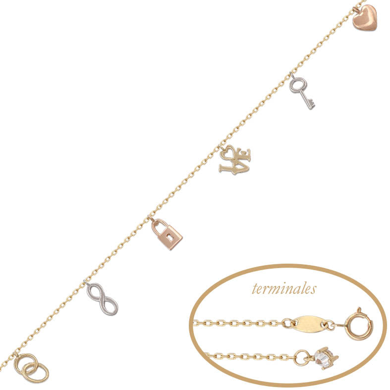 PULSERA TRICOLOR ABALORIOS ORO 18KL - PU1041
