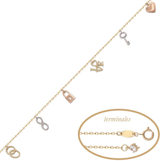 PULSERA TRICOLOR ABALORIOS ORO 18KL - PU1041