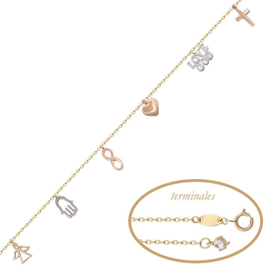 PULSERA ORO 18KL TRICOLOR ABALORIOS - PU1042