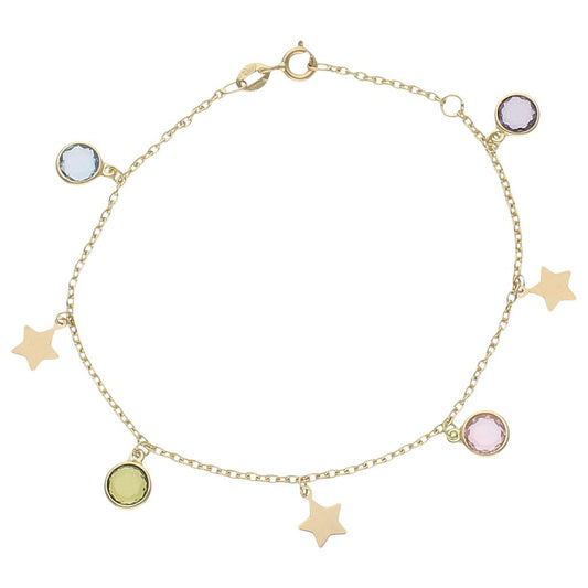 PULSERA ORO 18KL MINI CHARMS ESTRELLAS + PIEDRAS - PU1398