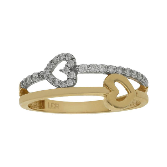 SORTIJA ORO 18KL CORAZONES CIRCONITAS - S1018n10