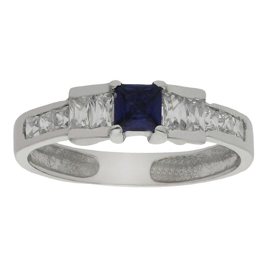 SORTIJA ORO BLANCO 18KL ZAFIRO FINO+CIRCONITAS - S1134n10