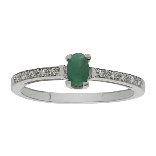 SORTIJA ORO BLANCO 18KL ESMERALDA FINA + CIRCONITAS - S1318n12